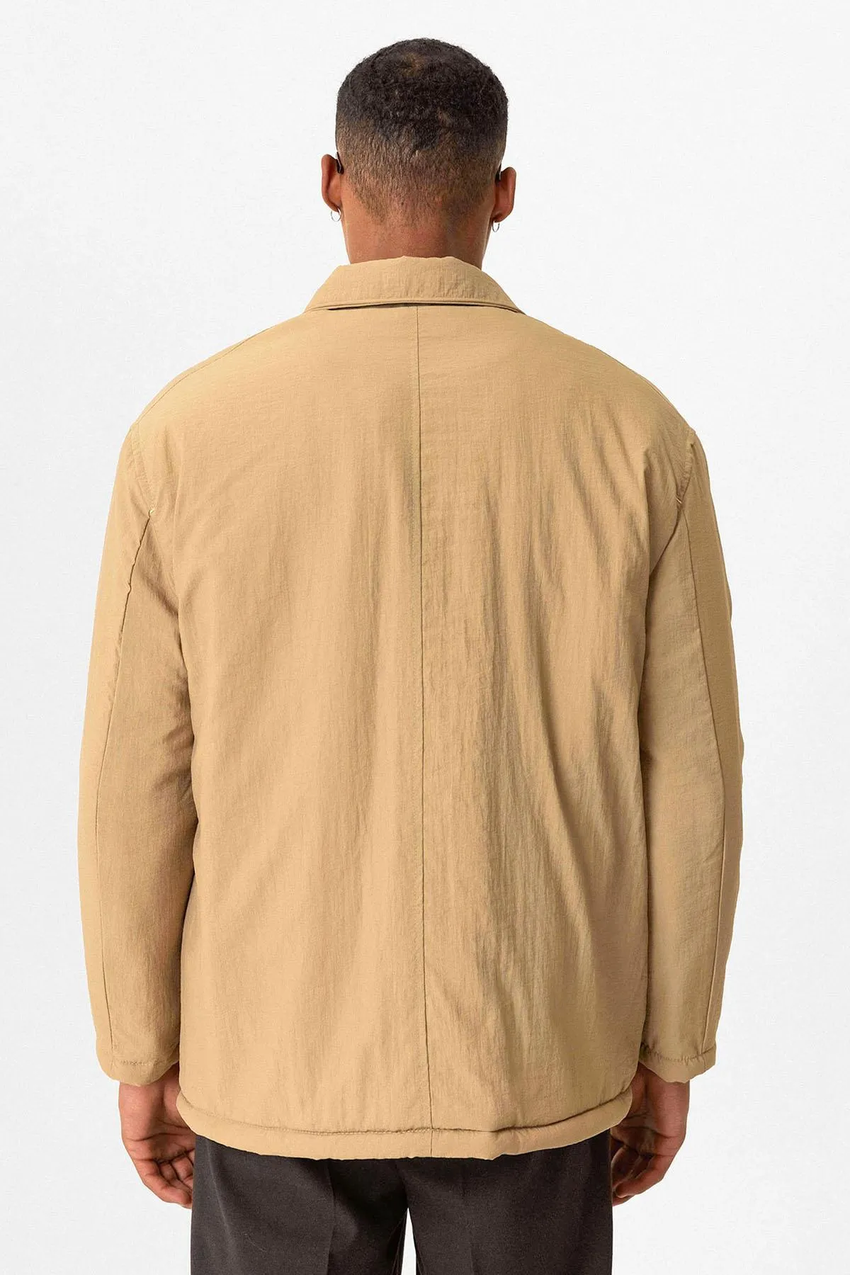 Taupe Lightly Padded Men's Jacket with Cargo Pockets - Wessi