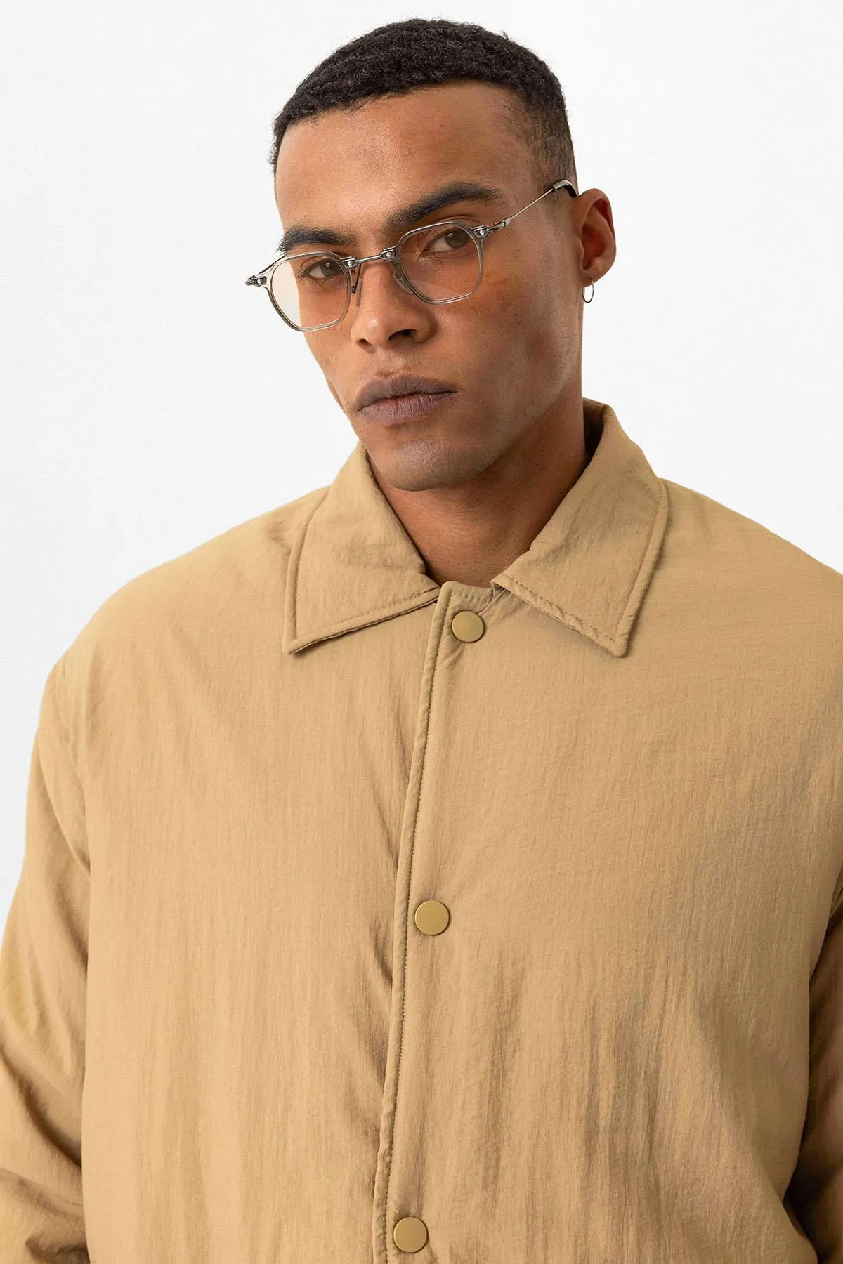 Taupe Lightly Padded Men's Jacket with Cargo Pockets - Wessi
