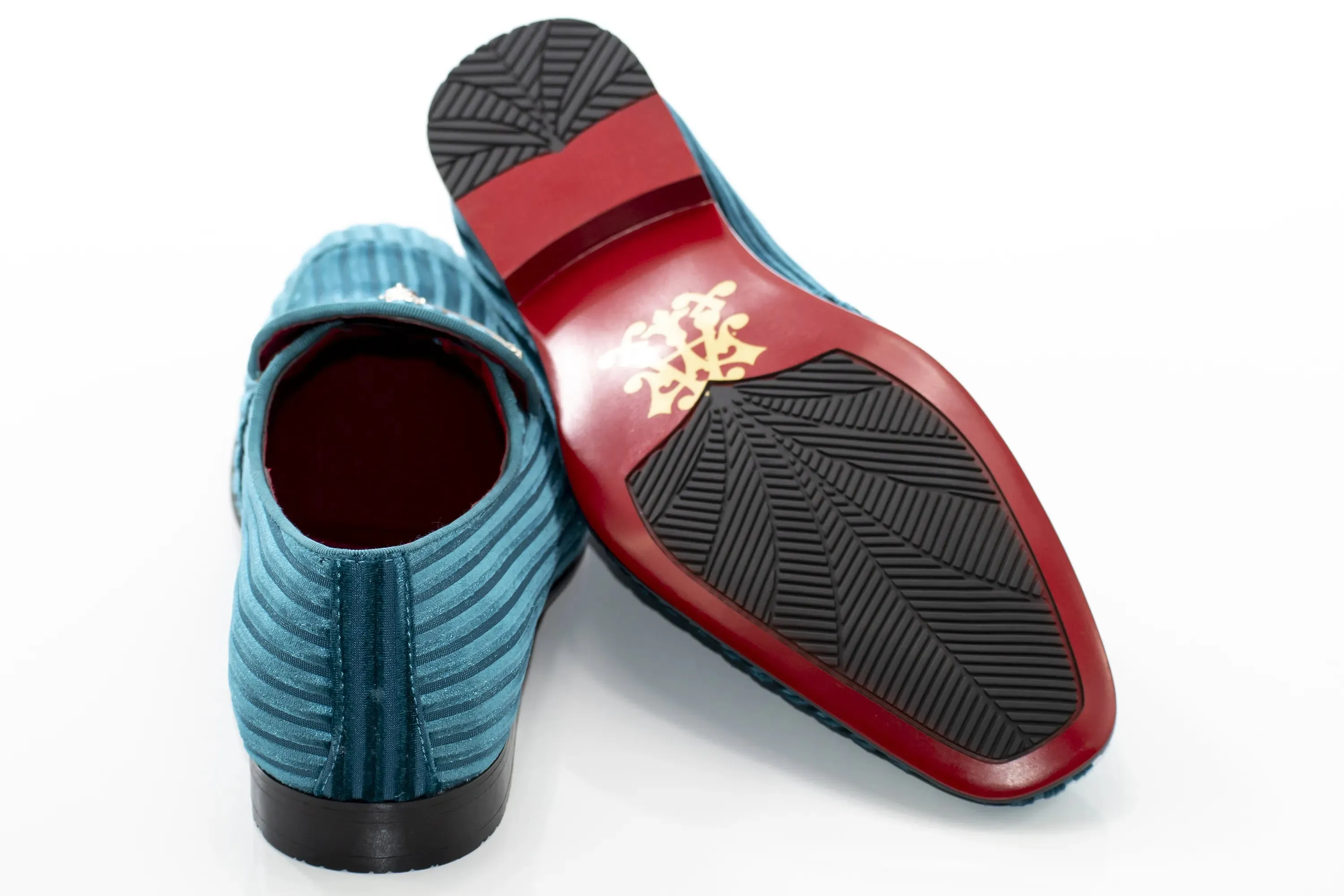 Teal Striped Velvet Smoking Loafer with Designer Bit