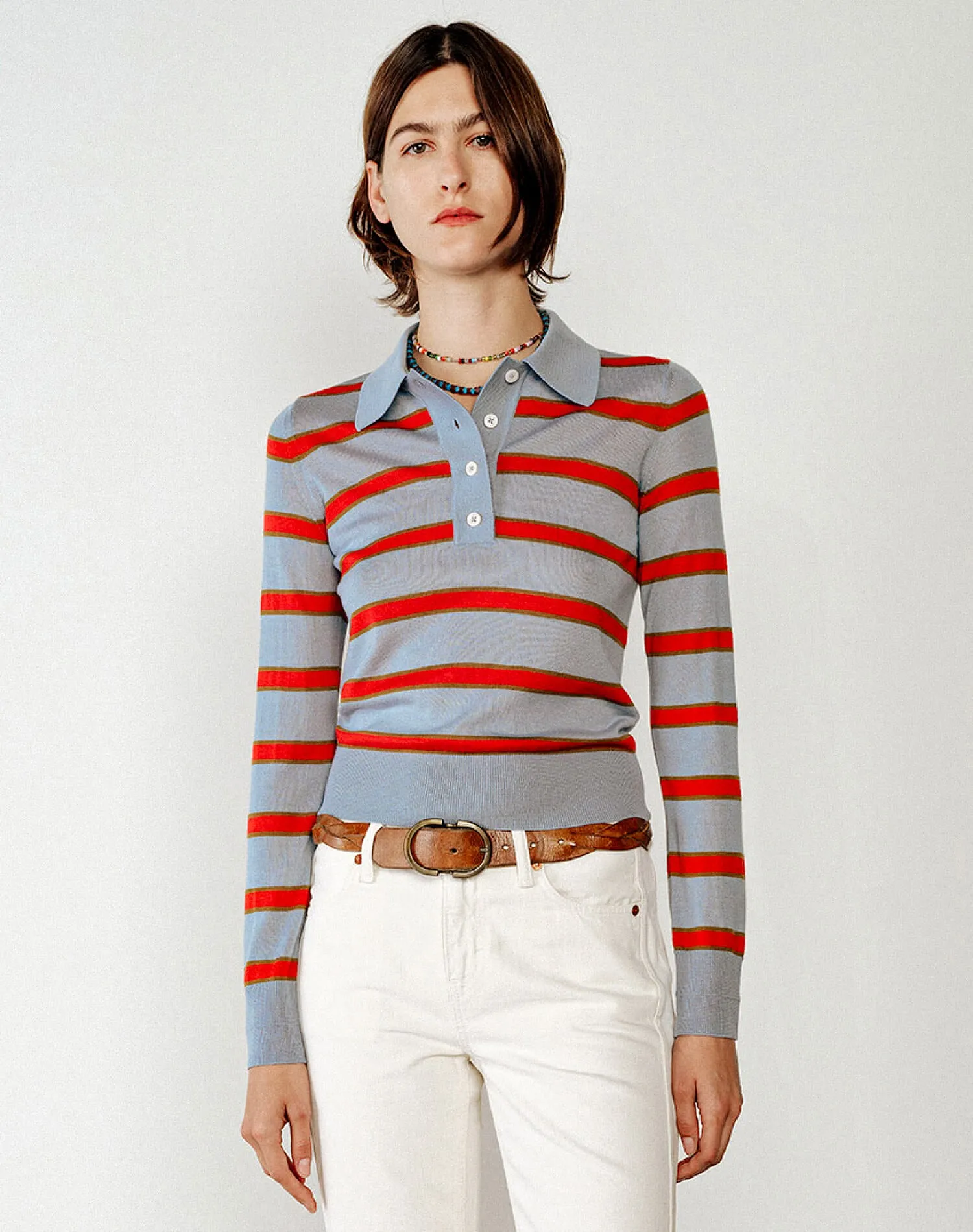 The Memphis Long Sleeve Polo - Pacific Stripe