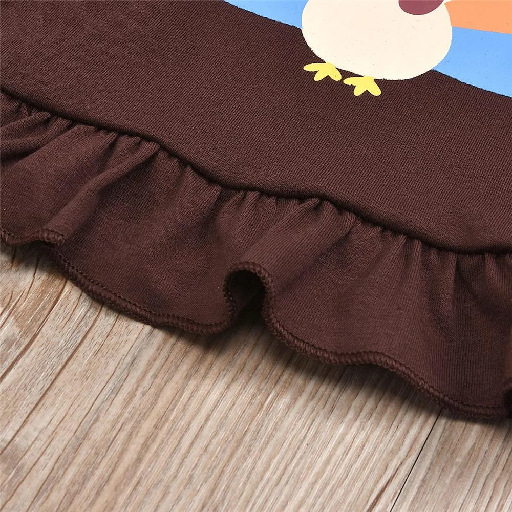 Toddler Girl Cartoon Turkey Top & Stripe Bell Trousers Wholesale Girls