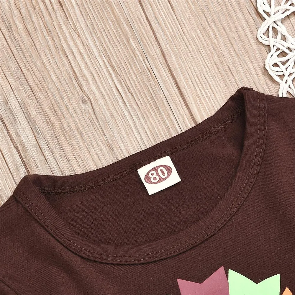 Toddler Girl Cartoon Turkey Top & Stripe Bell Trousers Wholesale Girls