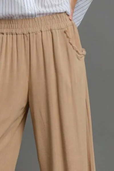 Umgee Elastic Waistband Wide Leg Pants