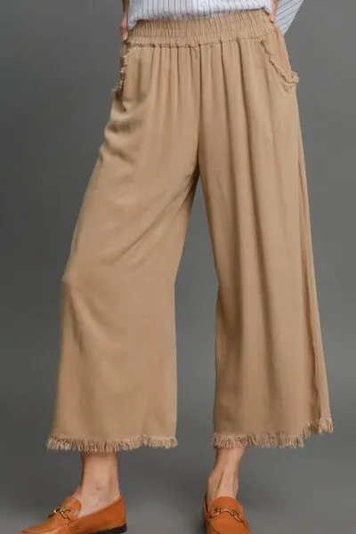 Umgee Elastic Waistband Wide Leg Pants