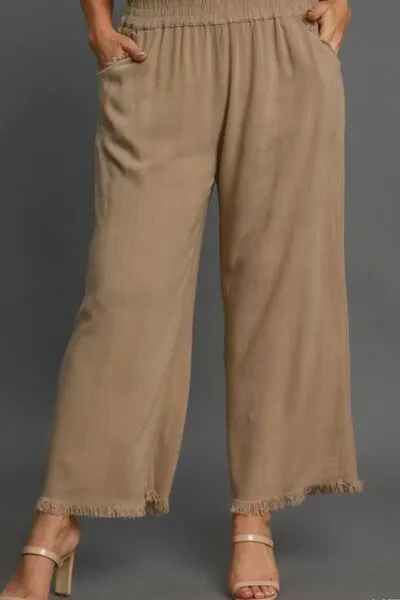 Umgee Elastic Waistband Wide Leg Pants