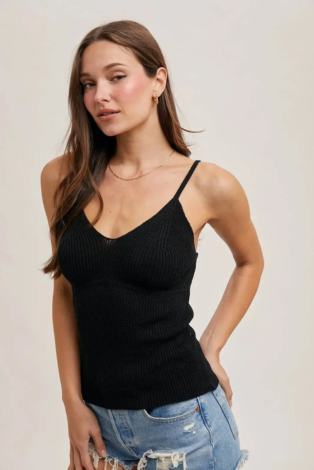 V Neck Ribbed Tank Top