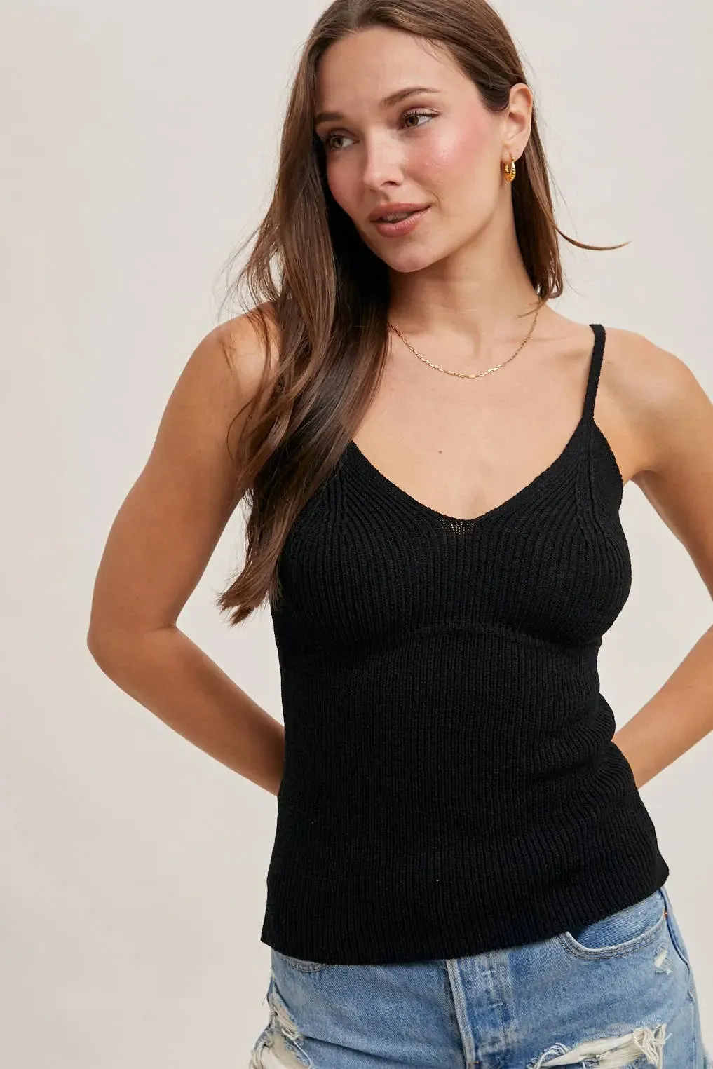 V Neck Ribbed Tank Top