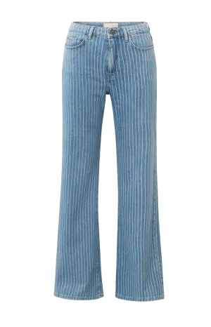 Wide-leg denim trousers with striped detail (L30)