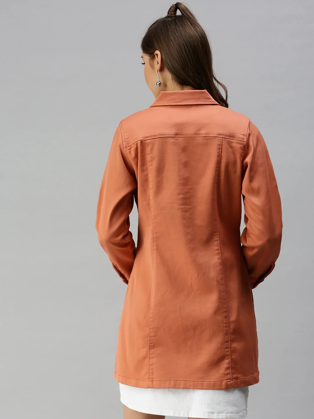 Women Rust Cotton Tailored Jacket
