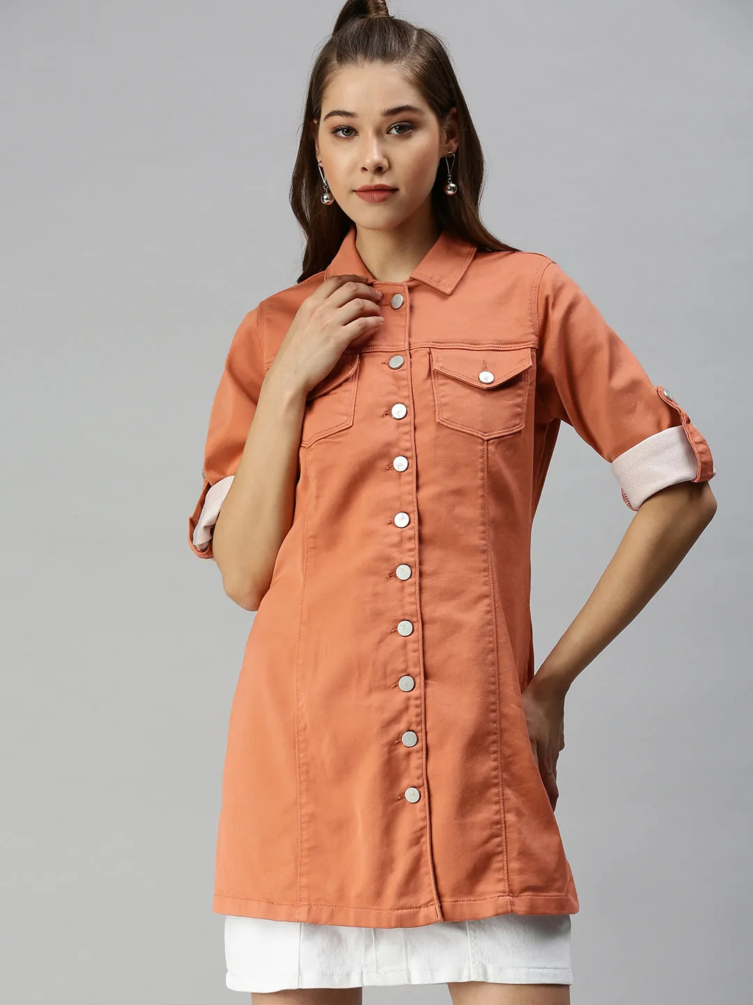 Women Rust Cotton Tailored Jacket