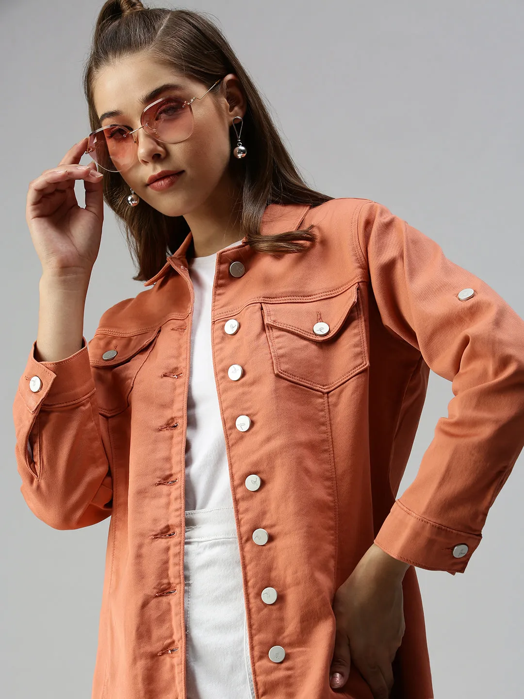 Women Rust Cotton Tailored Jacket