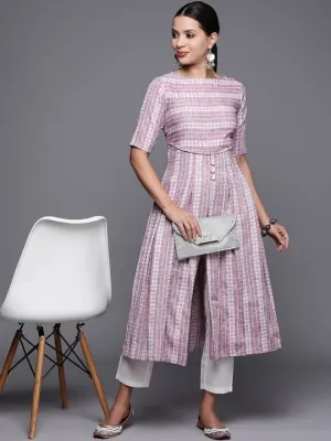 Women Striped High Slit Kurta With Trousers