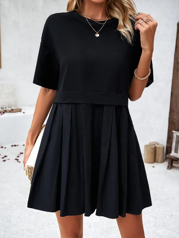 Women's elegant short-sleeved patchwork dress