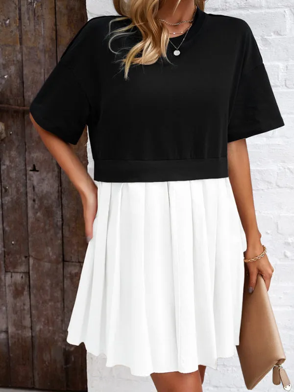 Women's elegant short-sleeved patchwork dress