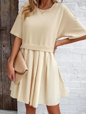 Women's elegant short-sleeved patchwork dress