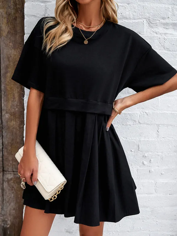 Women's elegant short-sleeved patchwork dress