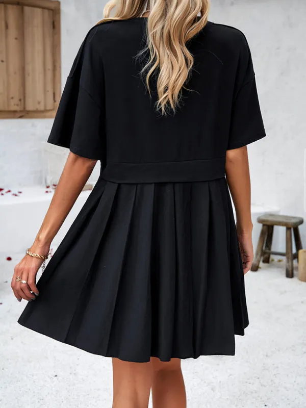 Women's elegant short-sleeved patchwork dress