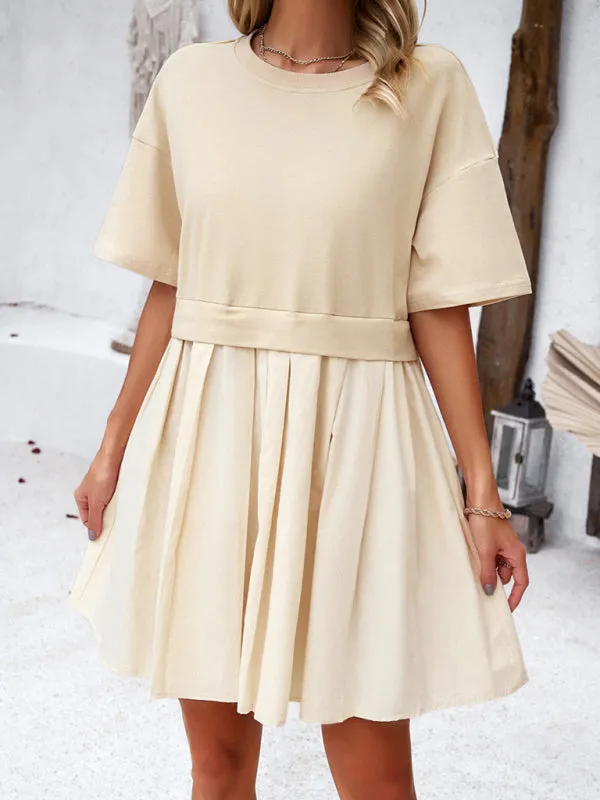 Women's elegant short-sleeved patchwork dress