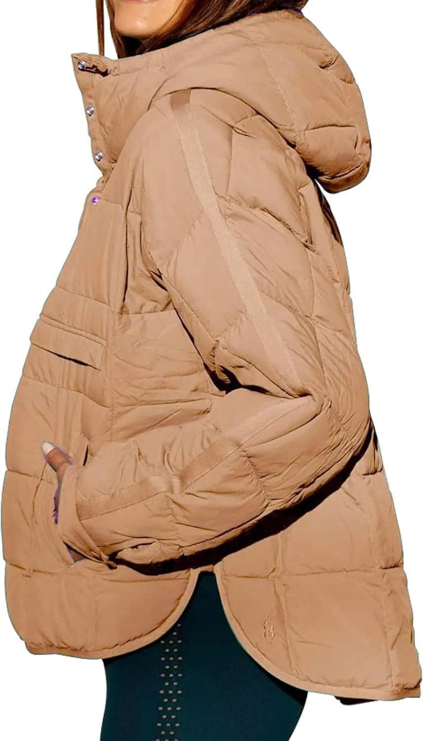 Womens Pullover Puffer Jacket Long Sleeve Oversized Quilted Hoodies Solid Color Hooded Sweatshirt Tops Fall Cozy Coats