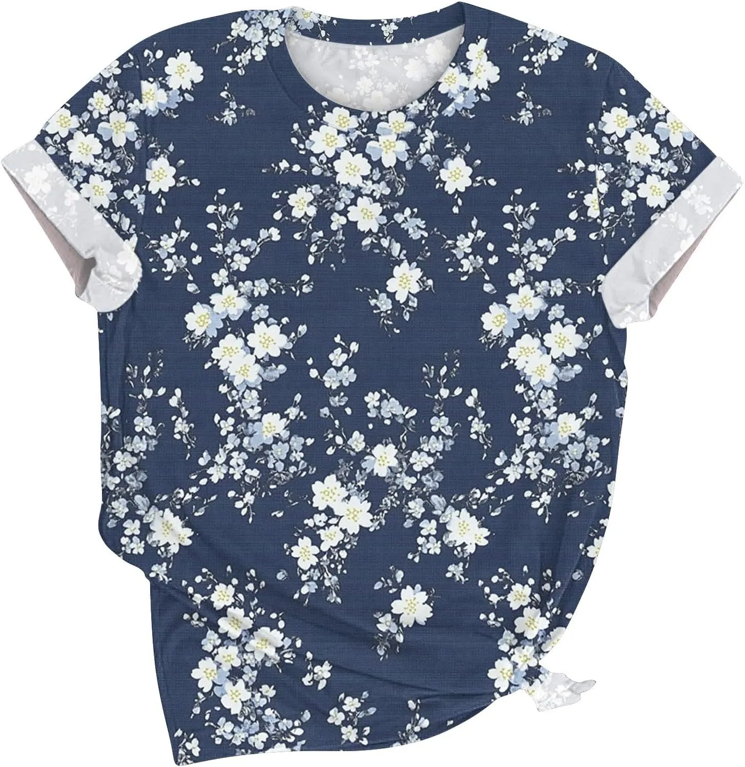 Womens Tops Dressy Casual Short Sleeve Shirts Retro Cute Floral Print Tshirt Tunic Pullover Petite Blouse 2025 Spring