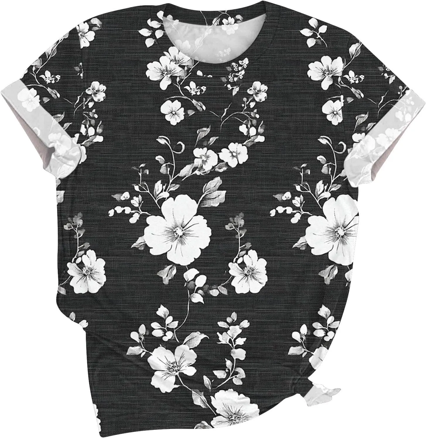 Womens Tops Dressy Casual Short Sleeve Shirts Retro Cute Floral Print Tshirt Tunic Pullover Petite Blouse 2025 Spring
